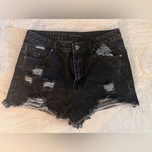 Edgy Black Distressed Denim Shorts